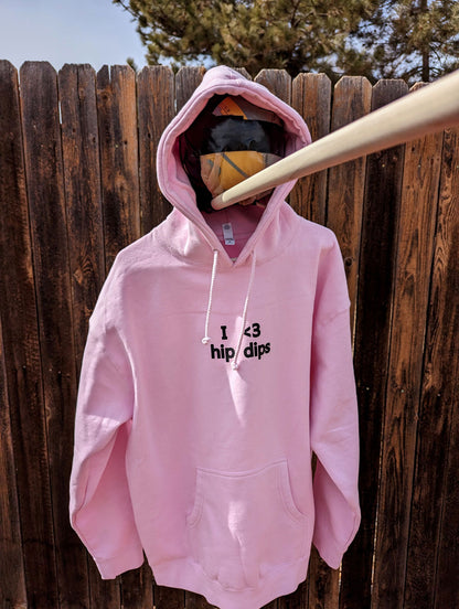 Original I Love Hip Dips Hoodie - Light Pink with Black Print